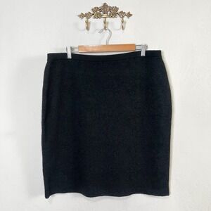 Eileen Fisher Merino Wool Blend Jacquard Knit Pull On Pencil Skirt Black XL NEW